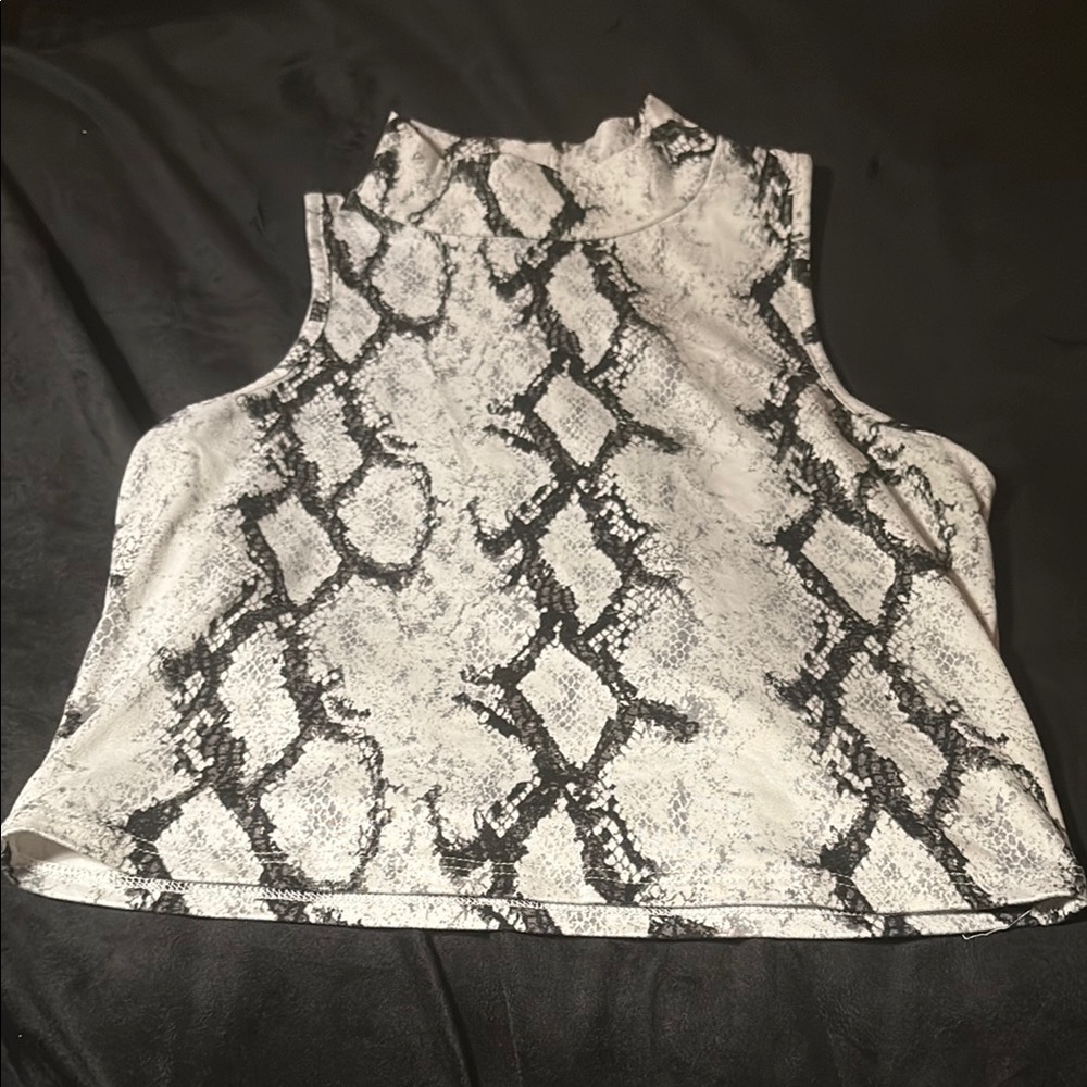Snake Print Sleeveless Top - Black and White